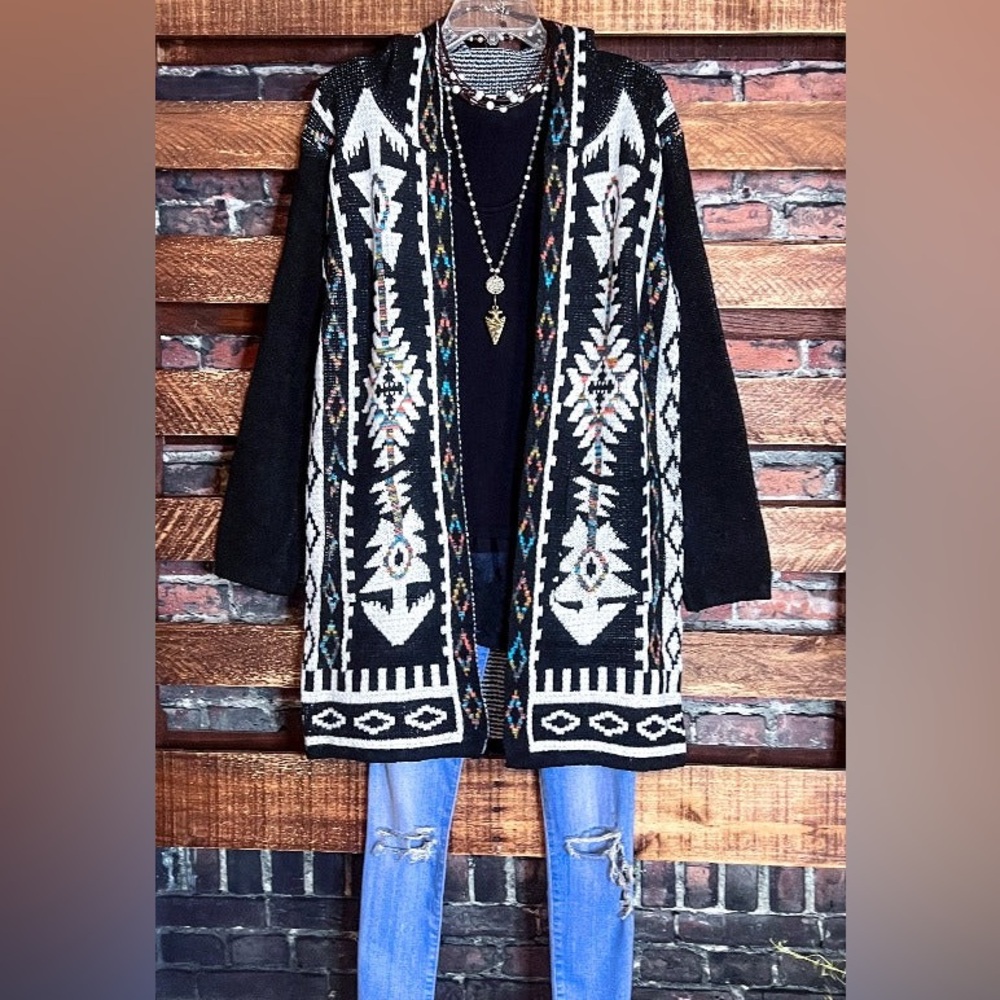 72. SOUTHERN SPIRIT HOODED SWEATER CARDIGAN BLACK - Picture 3 of 3